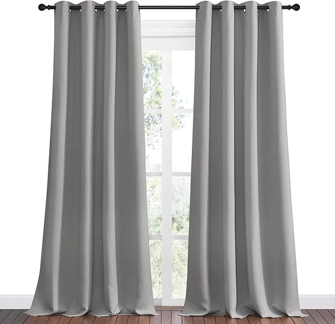 NICETOWN Silver Grey Room Darkening Curtain Panels 108" Long for RV, Play Room, Studio, 55" Width, 2 Panels, Heat Block Out and Keep Warm Drapes Window Treatment Drapes for Doorway Entryway Patio