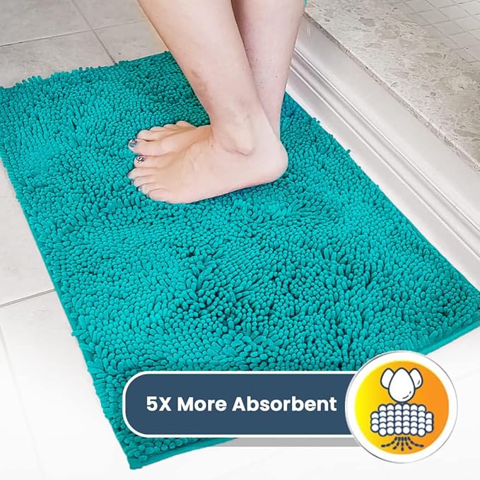 Muddy Mat® | Super Absorbent Door Mat Indoor, Microfiber Quick Dry Chenille Entryway Rug, Non-Slip Front Door Mat, Indoor Mats for Entryway, Machine Washable Pet Rug, Teal 24" x 96"