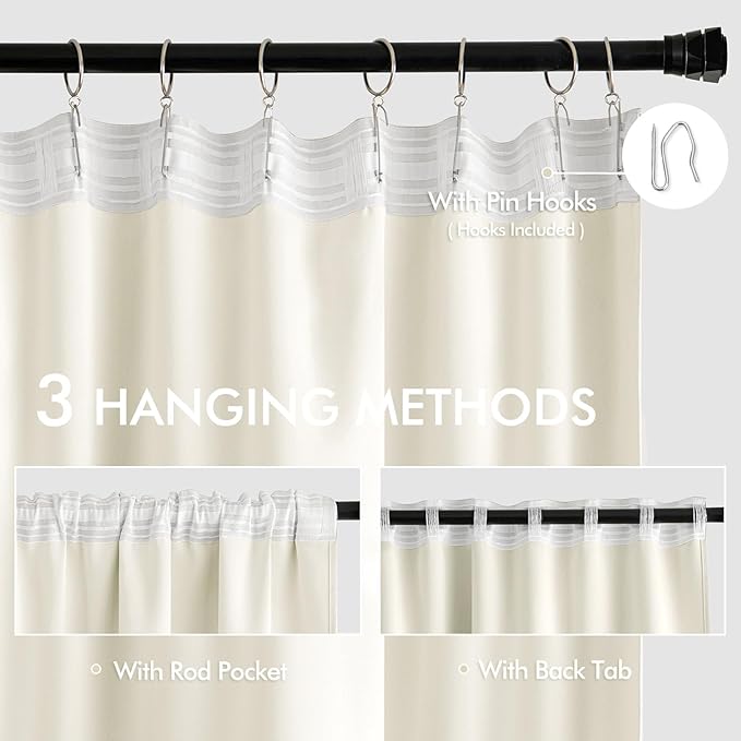 MIULEE Cream Back Tab Blackout Curtains 120 Inch Long 2 Panels Set for Bedroom, Rod Pocket/Pinch Pleated Extra Long Thermal Insulated Living Room Darkening Light Blocking 10FT Drapes