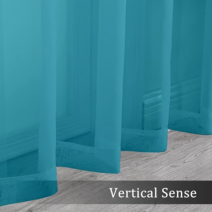 OWENIE Sheer Curtains 63 inch Length 2 Panels Set, Rod Pocket Voile Fimly Sheer Drapes for Living Room/Bedroom, 2pcs, Each 42" W x 63" L，Turquoise Blue