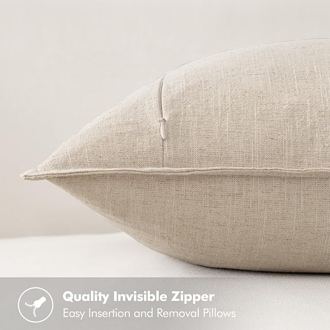 MIULEE Decorative Linen Euro Sham Pillow Covers 24x24 Natural Beige Boho Farmhouse Neutral Couch Throw Pillows for Bed Pack of 2 Accent Modern Pillowcase Sofa Livingroom Home Decor