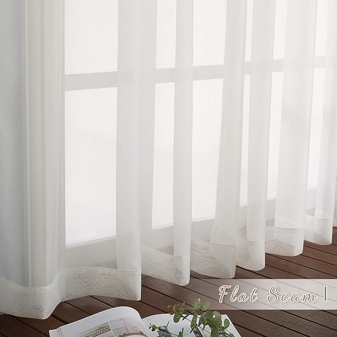NICETOWN Beige Sheer Curtains 90 inch Length, Grommet Airy & Lightweight Chic Voile Sheer Light Filtering Window Curtains & Drapes for Bedroom/Living Room, W54 x L90, 2 Panels