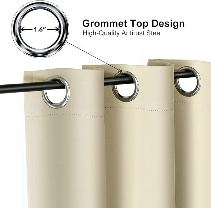 ChrisDowa Room Darkening Curtains 102 Inches Long 2 Panels Set for Living Room, Grommet Thermal Insulated Blackout Curtains for Bedroom (Beige, 52 x 102 Inch)