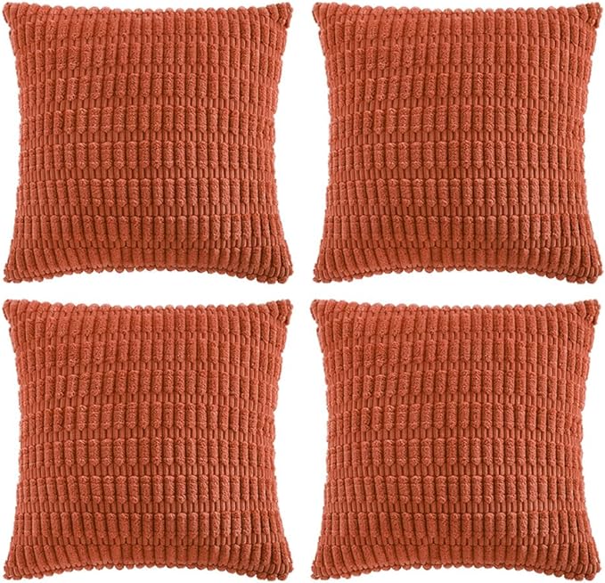 Fancy Homi 4 Packs Boho Burnt Orange Fall Decorative Throw Pillow Covers 22x22 Inch for Couch Bed Sofa, Rustic Modern Farmhouse Home Decor, Soft Plush Corduroy Cute Square Cushion Case 55x55 cm