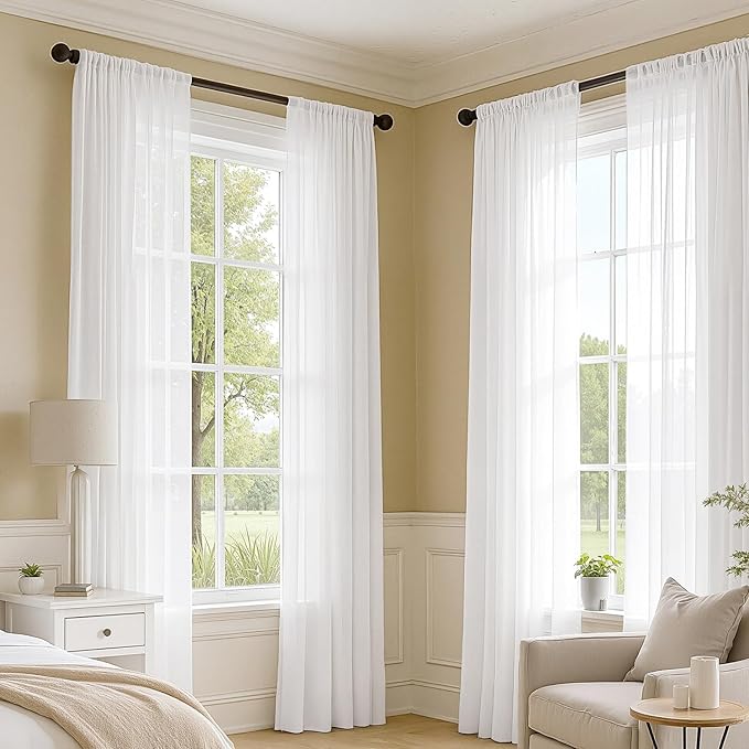 MIULEE White Sheer Curtains 72 Inches Long, 4 Panels Set, Light Filtering Rod Pocket Voile Drapes for Living Room and Bedroom, Airy Soft Fabric Window Treatments, 42 x 72 Inches