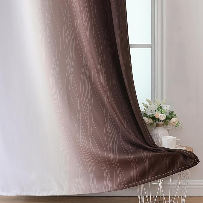 Estelar Textiler Brown and Greyish White Gradient Blackout Curtains for Bedroom, Thermal Insulated Ombre Blackout Drapes, Full Room Darkening Energy Saving Curtains for Living Room,52Wx84L,2 Panels