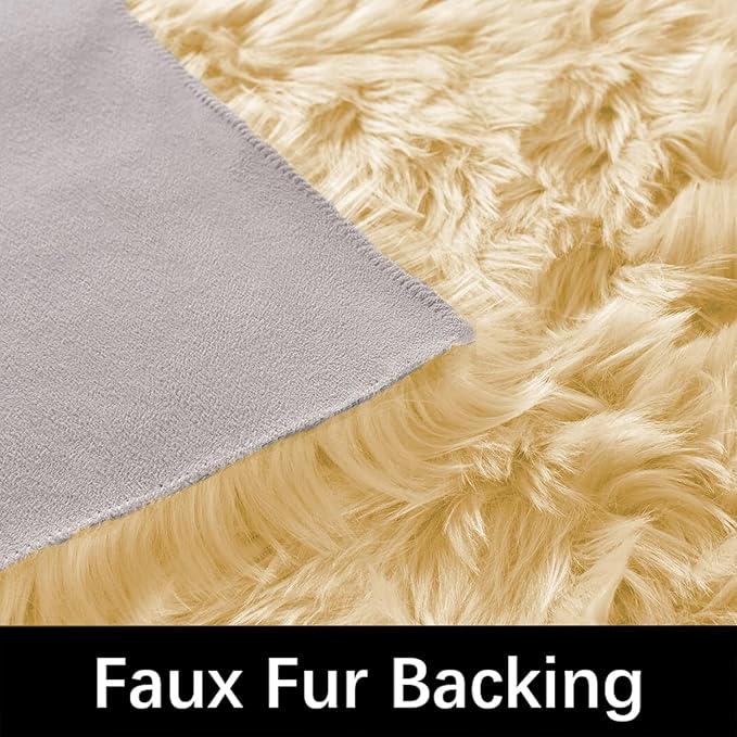 Latepis Yellow Round Rug 3ft Small Circle Faux Sheepskin Fur Rug Fluffy Boho Plush Rug Cute Furry Rugs for Bedroom Cushion Home Decor