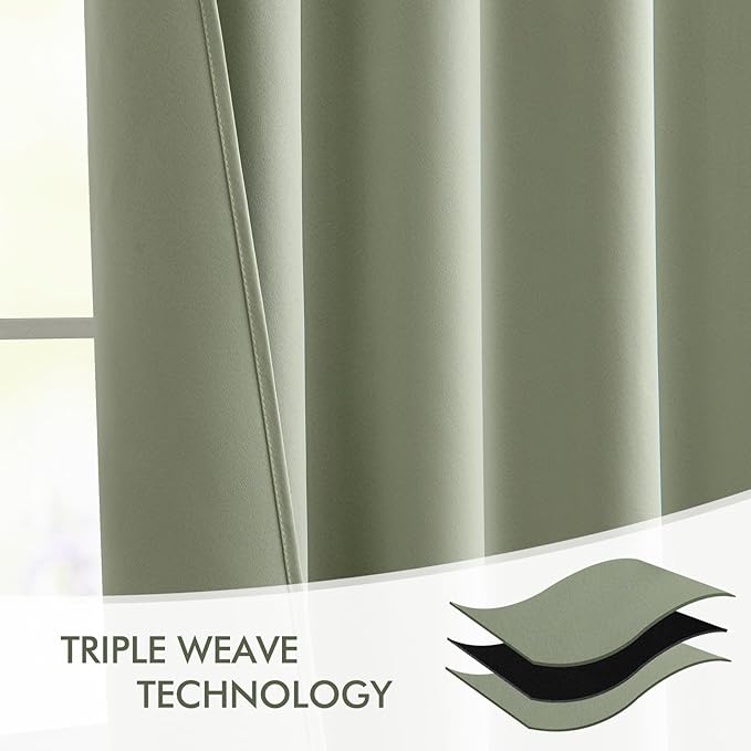 MIULEE Sage Green Back Tab Blackout Curtains 72 Inch Length 2 Panels Set for Living Room Bedroom Privacy, Rod Pocket/Pinch Pleat Thermal Insulated Room Darkening Pleated Light Blocking Drapes