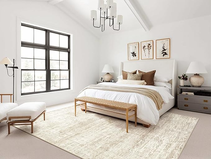 UERMEI 10x14 Area Rug Living Room Rugs - Washable Neutral Modern Abstract Soft Thin Rug Indoor Floor No Slip Rug Carpet for Bedroom Under Dining Table Home Office Decor - Beige/Brown