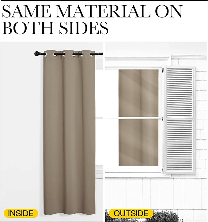 NICETOWN Blackout Window Curtains 80 inch Long, 2 Panels, 34 inch, Taupe, Grommet Top Room Darkening Thermal Insulated Solid Vertical Drapes for Bedroom/Kid Room