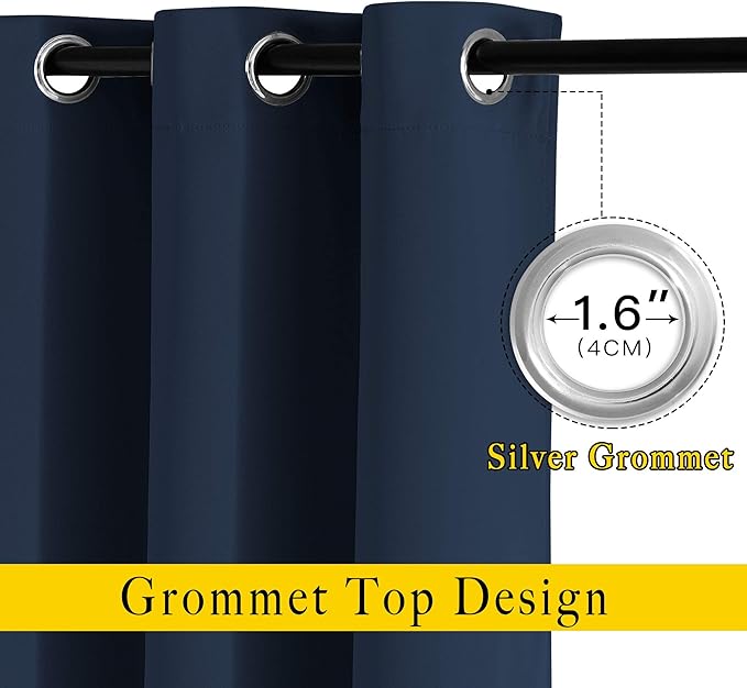NICETOWN Navy Blue Kitchen Window Curtains 36 inches Long, Grommet Blackout Short Window Treatments Thermal Drapes for Bedroom, 2 Panels, W52 x L36