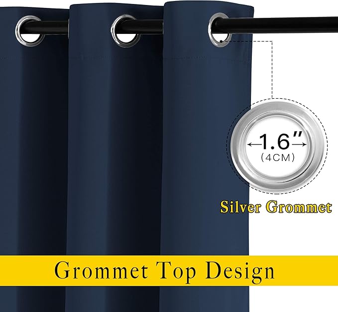 NICETOWN Room Darkening Curtains Blackout 40 inch Curtains for Kitchen, Navy Blue Grommet Solid Window Treatments Sound Reducing for Bedroom, 2 Panels, W37 x L40, 2 Panels