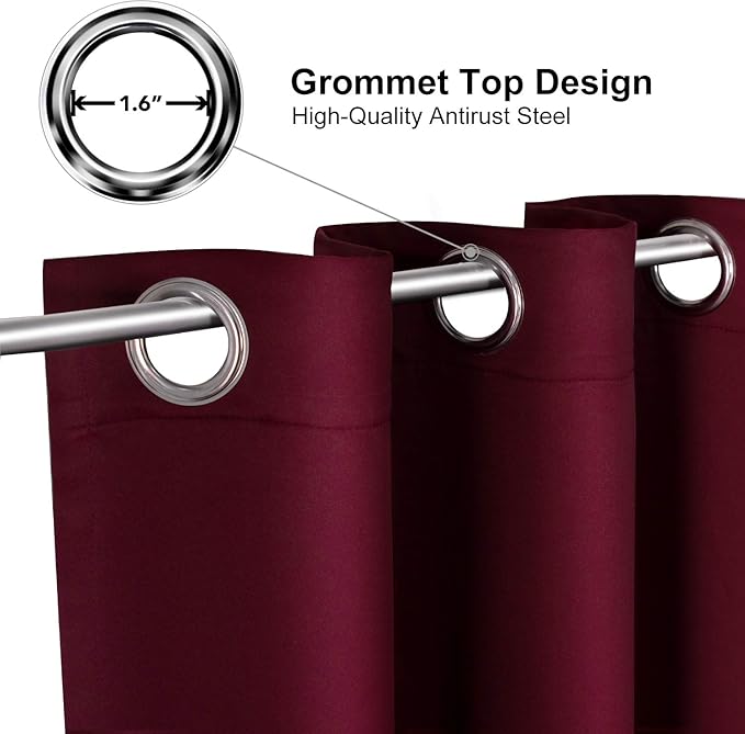 ChrisDowa Burgundyout Curtains 72 inches Long for Bedroom - 2 Panels Set Grommet Thermal Insulated Room Darkening Curtains for Living Room (Burgundy, 42 x 72 Inch)
