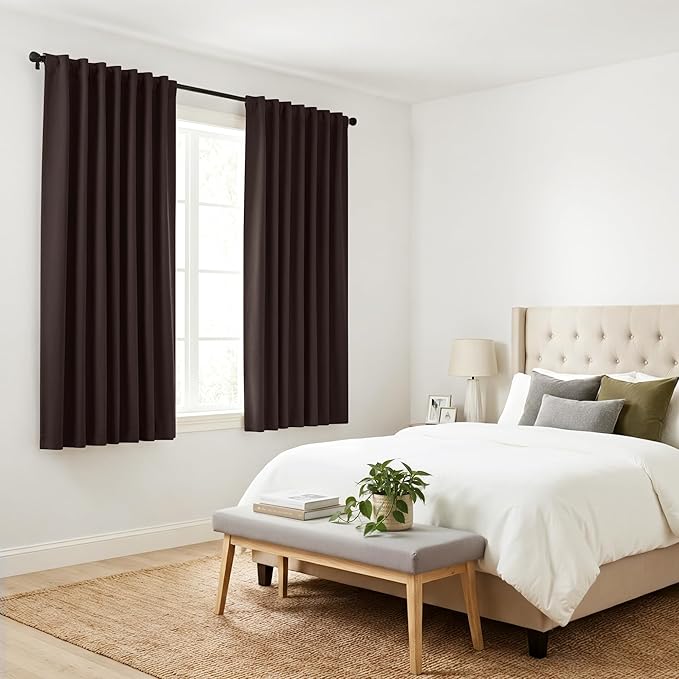 PONY DANCE Bedroom Blackout Curtains - 42 W x 72 L, Brown Window Draperies Thermal Insulated Back Tab/Rod Pocket Curtain Panels/Window Treatments Home Decoration, Double Pieces