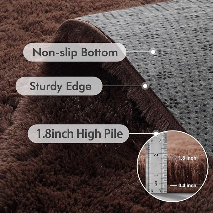 9x12 Ft Extra Large Shag Rugs for Living Room, Ultra Soft Fluffy Furry Area Rugs for Bedroom Indoor Floor, Aesthetic Carpet for Kids Home Decor (Brown)