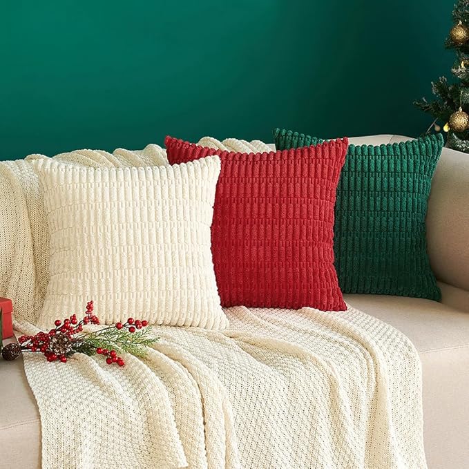 MIULEE Pack of 2 Red Corduroy Decorative Pillow Covers 12x12 Inch Soft Boho Striped Throw Pillow Covers Modern Farmhouse Home Decor for Sofa Living Room Couch Bed