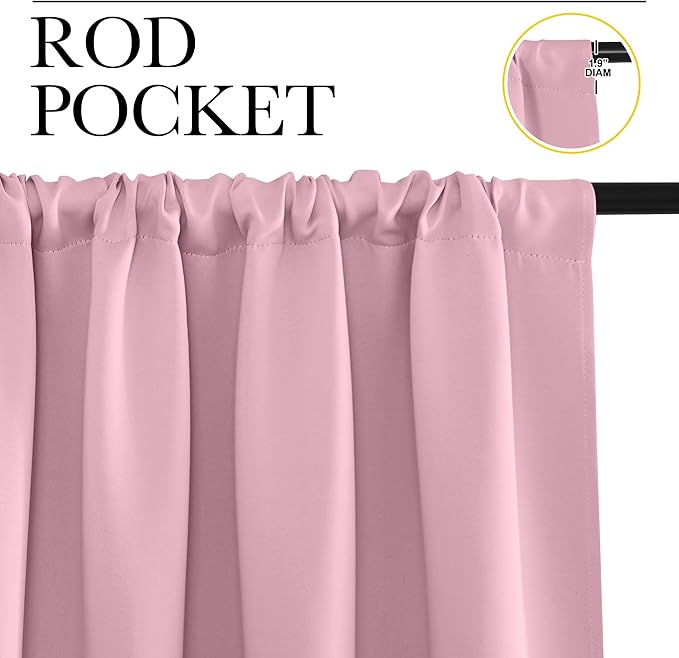 NICETOWN Blackout Curtains for Living Curtains, Rouge Pink, 2 Panels, 42 by 72, Room Darkening Window Curtain Panels, Easy-Care Solid Thermal Insulated Draperies/Drapes for Daughter Room