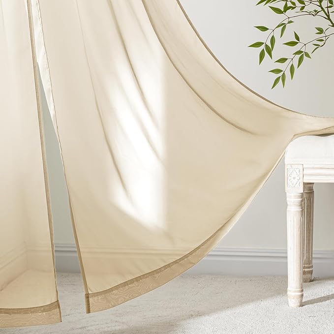 MIULEE Cream Sheer Curtains 63 Inches Long, 4 Panels Set, Light Filtering Rod Pocket Voile Drapes for Living Room and Bedroom, Airy Soft Fabric Window Treatments, 42 x 63 Inches