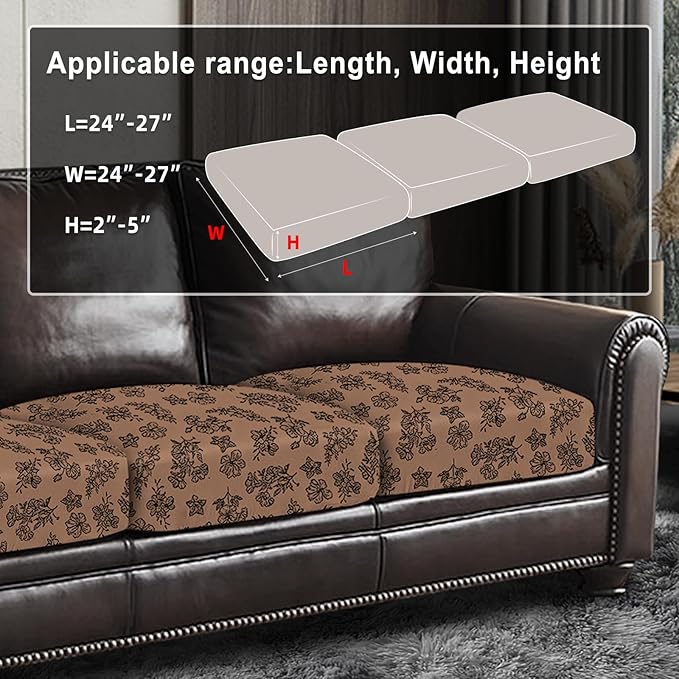 Leather Look Couch Cushion Covers Sofa Seat Slipcovers Sets Couches Furniture Protector for Sectional Armchair Loveseat Pets Kids Stretch Spandex Fabric (3 Cushion Sofa, Brown 01Flower)