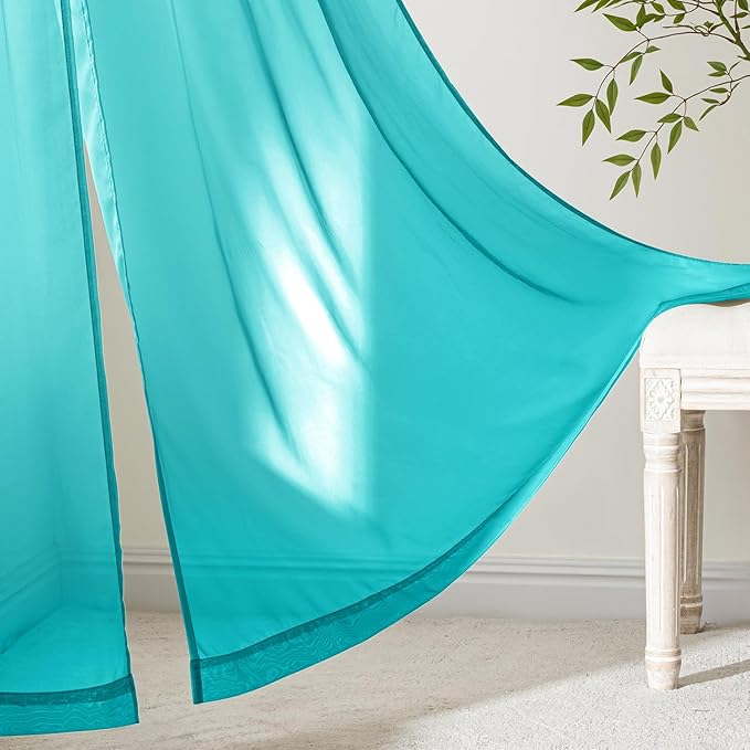 MIULEE Turquoise Sheer Curtains 84 Inches Long, 4 Panels Set, Light Filtering Rod Pocket Voile Drapes for Living Room and Bedroom, Airy Soft Fabric Window Treatments, 42 x 84 Inches
