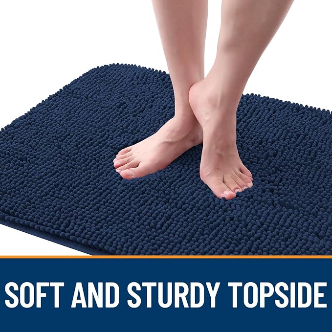 OLANLY Dog Door Mat for Muddy Paws 50x30, Absorbs Moisture and Dirt, Absorbent Non-Slip Washable Doormat, Quick Dry Chenille Mud Mat for Dogs, Entry Indoor Entryway Carpet for Inside Floor, Dark Blue