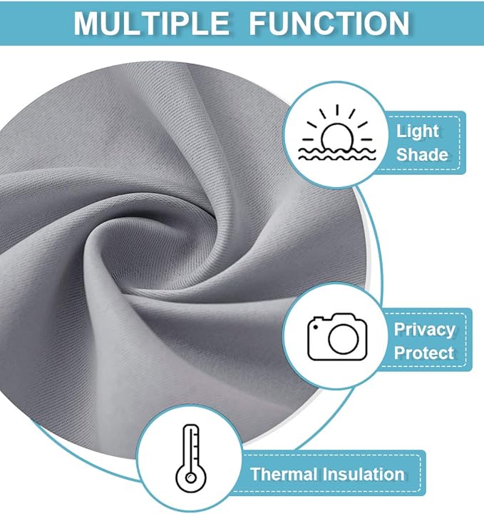 RYB HOME Short Blackout Curtains for Bedroom, Room Darkening Insulated Summer Heat Light UV Blocking Energy Saving Drapes for Nursery, Width 34 by Length 45, Silver Grey, Set of 2