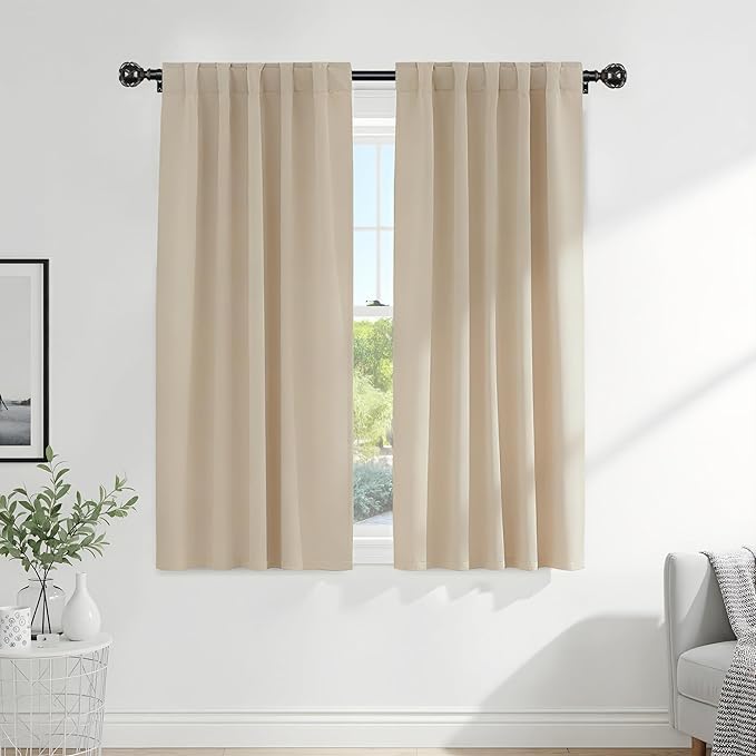 PONY DANCE Window Treatments Curtains - Room Darkening Heavy-Duty Light Block Curtain Drapes Soft Back Loop Drapes Privacy Protect for Bedroom, W 42 x L 63 Inches, Biscotti Beige, 2 Panels
