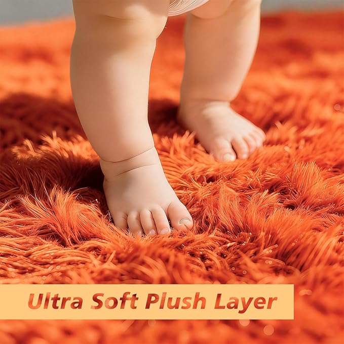 Shag Area Rug for Bedroom 5x8,Orange Fluffy Area Rugs for Living Room,Soft Fuzzy Rug Non-Shedding Indoor Plush Carpet for Kids Bedroom Nursery Dorm Home Decor
