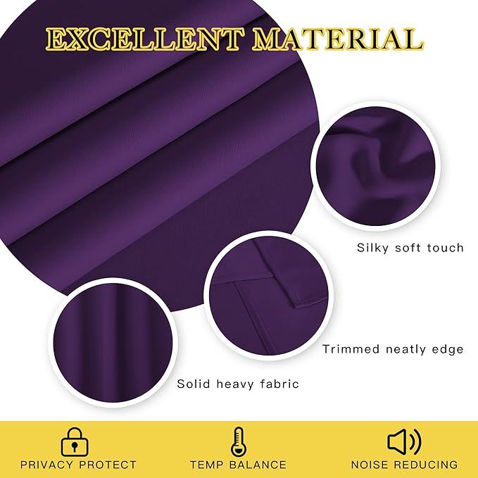NICETOWN Room Darkening Curtains for Nursery, Grommet Thermal Insulated Light Blocking Window Treatments Sound Reducing for Bedroom, W37 x L72, 2 Panels, Royal Purple