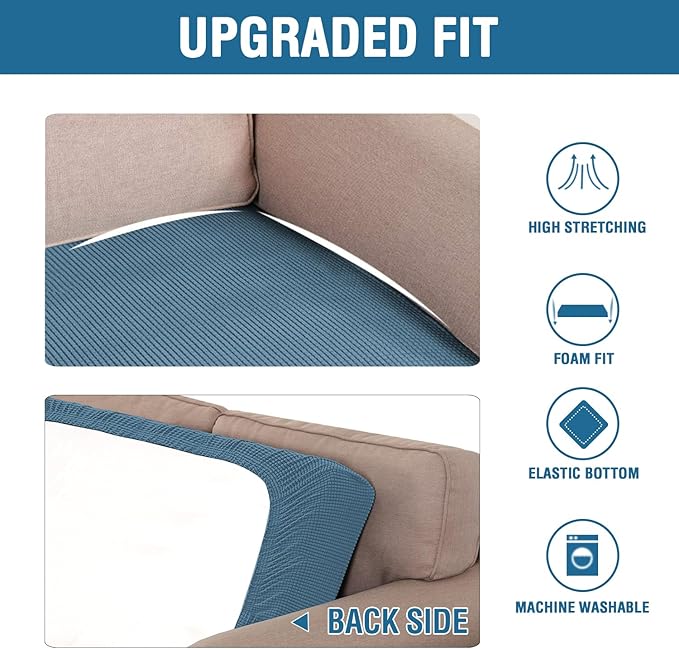 H.VERSAILTEX Super Stretch Individual Seat Cushion Covers Sofa Covers Couch Cushion Covers Slipcover Sets Thick Jacquard Textured Twill Fabric (1 Piece Sofa Cushion Cover, Dusty Blue)