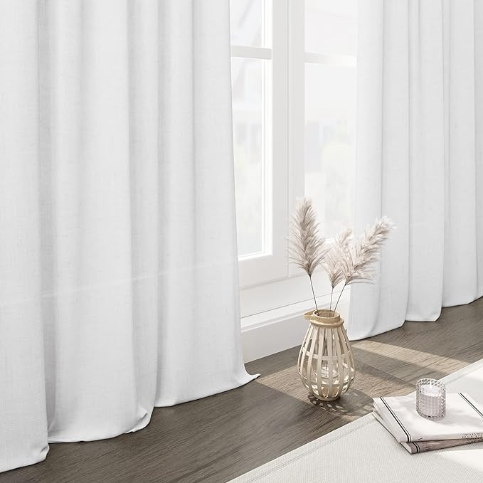 Nanspring Extra Long White Curtain 102 inches Long 2 Panels Set for Living Room Back Tab Modern Farmhouse Decor Cotton Textured Off White Sheer Linen Curtains 102 inch Length for Large Window