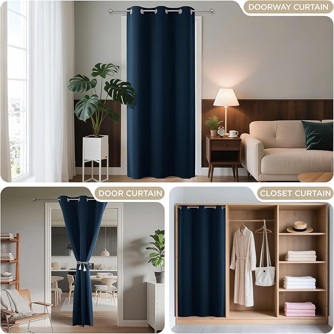 Joydeco Blackout Door Curtain for Doorway Privacy 72 Inches Long, Grommet Closet Curtain for Open Closet, Room Divider for Bedroom Living Room (Navy Blue, 52Wx72L, 1 Panel)