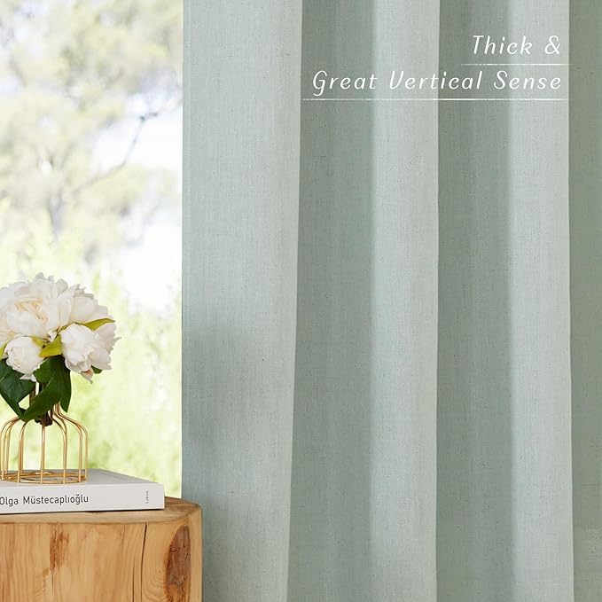 NICETOWN Linen Blend Kitchen Curtains 54 inches Long, Grommet Cafe Curtains & Drapes Privacy Added with Light Filtering Window Treatments for Nuersery, Sage Green, 2 Panels, W55 x L54