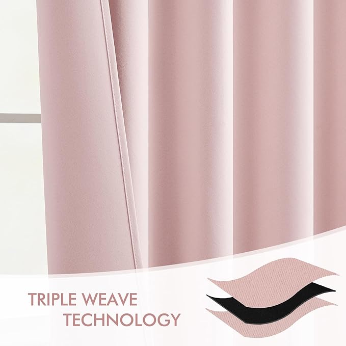 MIULEE Baby Pink Back Tab Blackout Curtains 108 Inch Long 2 Panels Set for Living Room Bedroom Privacy, Rod Pocket/Pinch Pleated Extra Long Thermal Insulated Room Darkening Light Blocking Drapes