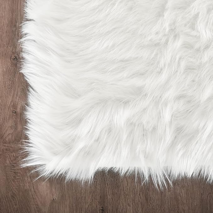 Latepis Round Rugs 8ft White Circle Area Washable Fluffy Rug Faux Fur Soft Sheepskin Plush Shaggy Rug for Living Room Bedroom Large Floor Rugs Home Decor