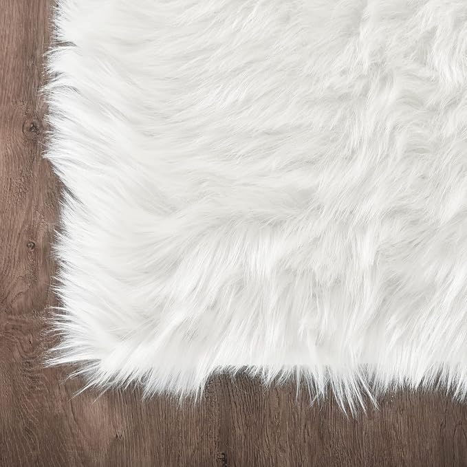 Latepis White Runner 2x6 Faux Sheepskin Fluffy Rug Furry Plush Rugs Faux Fur Sheep Skin Rug for Bedroom Sofa Throw Cushion Room Decor, Sheepskin