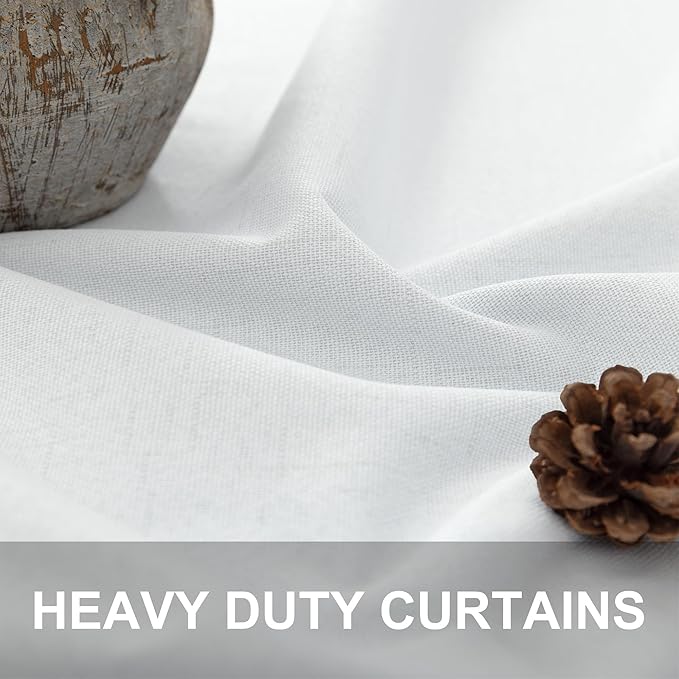 White Linen Textured Blackout Curtains 94 Inches Long 2 Panels Burg Coastal Bohemian Floor Length Curtains for Patio Door Dorm Back Tab Pleated Curtain for Living Room Divider Bedroom Window Treatment