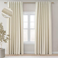 Topfinel Cream Black Out Curtains 96 Inch Long, 100% Blackout Thermal Insulated Natural Linen Pinch Pleat Viral Drapes with Hooks 2 Panel Sets, Burlap 8FT Back Tab Curtains for Living Room Bedroom