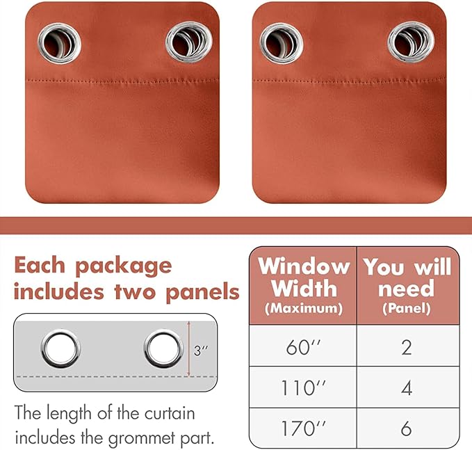 MIULEE Blackout Curtains for Fall Bedroom Living Room Thermal Insulated Room Darkening Grommet Top Solid Light Blocking Drapery Set of 2 Window Panels 52 x 90 Inches Burnt Orange