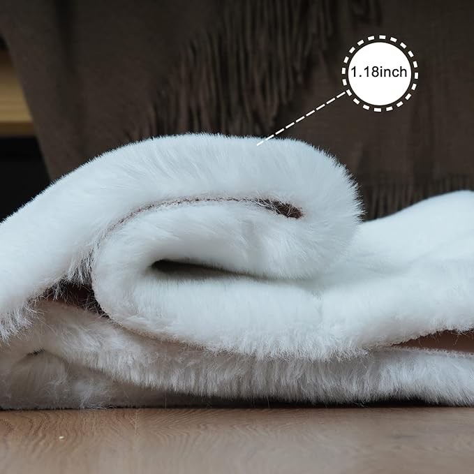 Ghouse Soft Faux Sheepskin Fur Rug 2x4 White Fluffy Bedside Rugs Plush Rug Shag Nursery Carpet Area Rugs for Living Room Bedroom Playing Room Decor