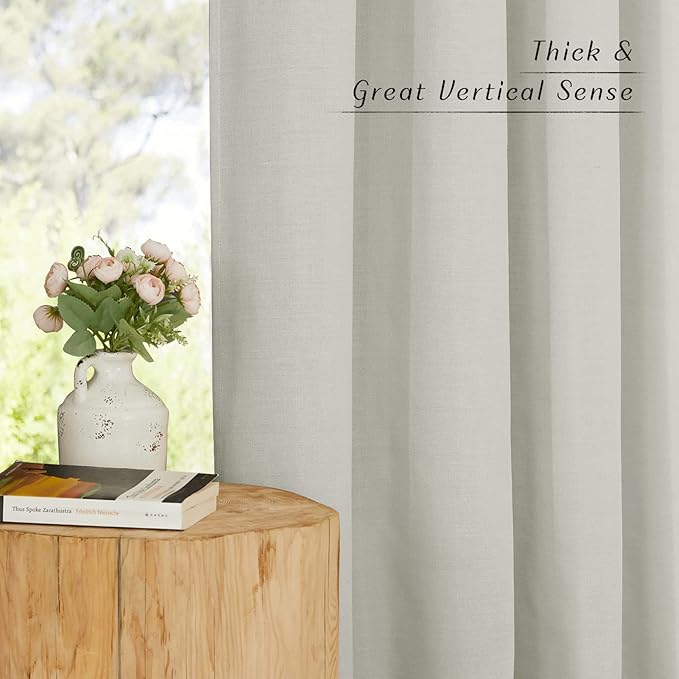 NICETOWN Linen 78 inch Curtains for Kitchen Window, Grommet Thick Flax Linen Gray Small Window Treatments Privacy Assured with Light Filtering for Cafe/Kids Room, W68 x L78, 2 Panels