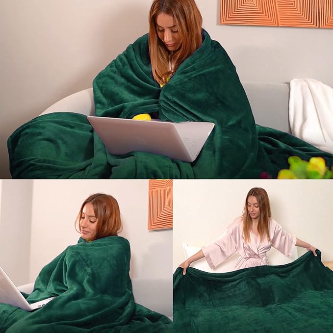 Forest Green Flannel Fleece Throw Blanket Throw Size(50 by 60 Inches),Green Throw Blanket for Couch Sofa Bed 280GSM,Super Soft Plush Cozy and Lightweight Warm Bed Blanket for All Season