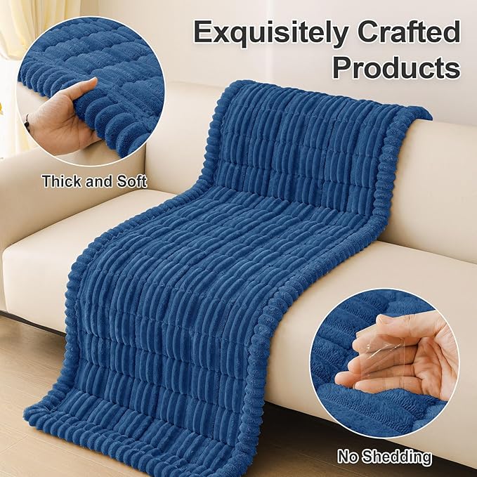 hyha Couch Covers for Dogs Washable, Non Slip Plush Dog Sofa Protectors, Fuzzy Pet Couch Covers for 3 Cushion Sofa Pet Friendly (Navy Blue, 27.6" x 59")