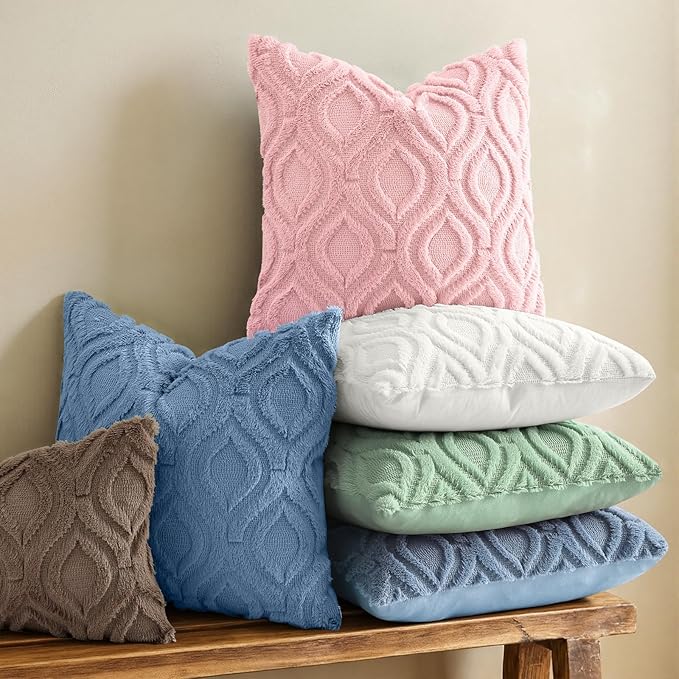 decorUhome Throw Pillow Covers 22x22 Inch Set of 2, Soft Plush Faux Wool Pink Solid Couch Pillow Covers, Accent Euro Sham Farmhouse Neutral Square Pillow Cases for Sofa Bed Living Room