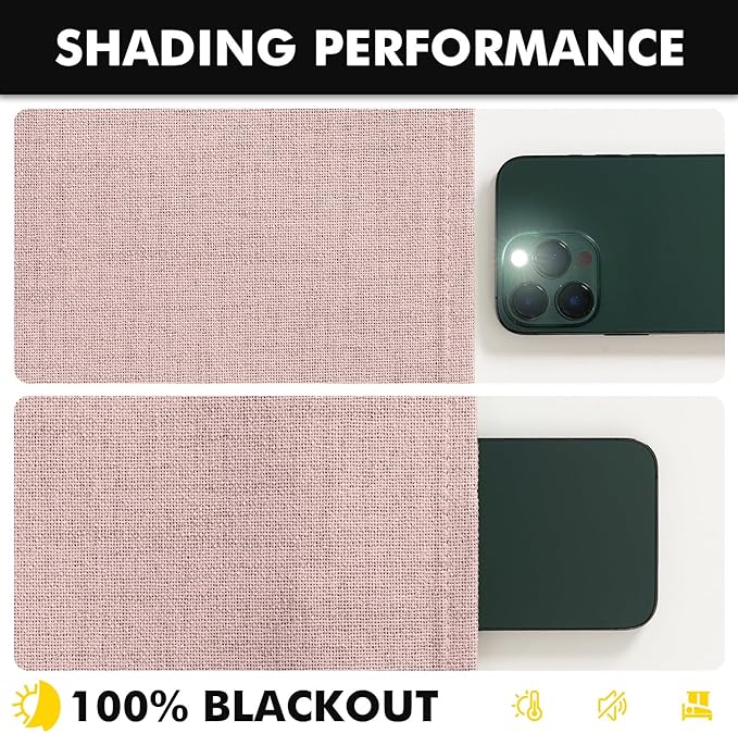 MIULEE 100% Blackout Linen Curtains for Bedroom, Pink Solid Luxury Decor Thermal Insulation Room Darkening Drapes for Living Room Nursery Back Tab Rod Pocket 42 x 84 Inches, 2 Panels