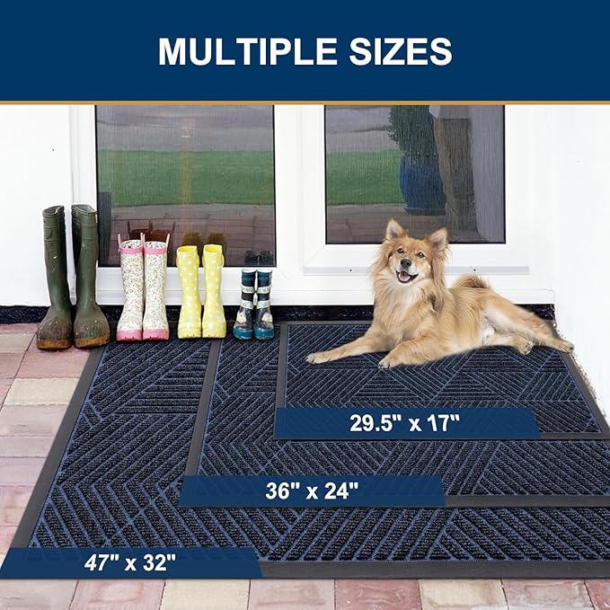 Smiry Front Door Mat Outside Entrance, Heavy Duty Sturdy Natural Rubber Doormat, Trap Dirt and Moisture, Easy Clean Low Profile Welcome Floor Mats for Indoor Outdoor Entry, 71x23 Inch, Navy Blue