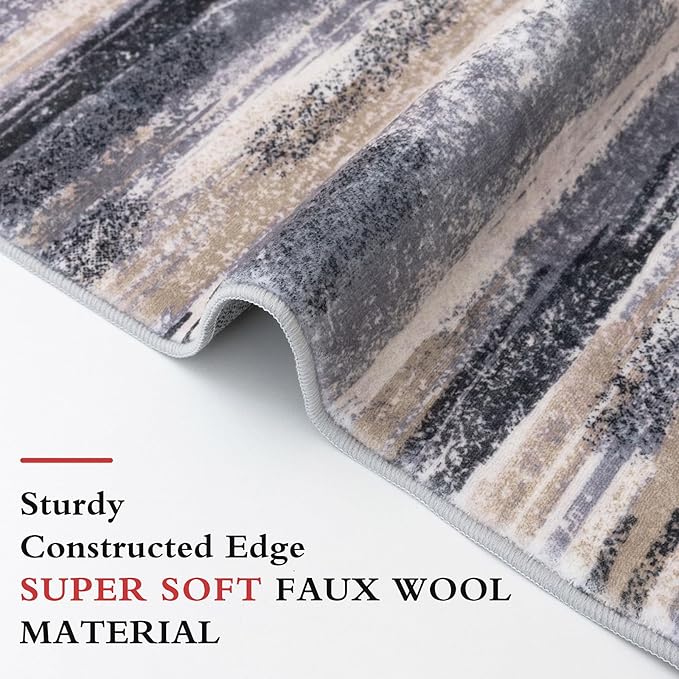 Lansny Modern Abstract Runner Rug 3x10, Grey Black Multi Washable Kitchen Runner Non-Slip Soft Hallway Rug Runner Thin Print Faux Wool Carpet for Entryway Bedroom Laundry Room Indoor Home Office Decor