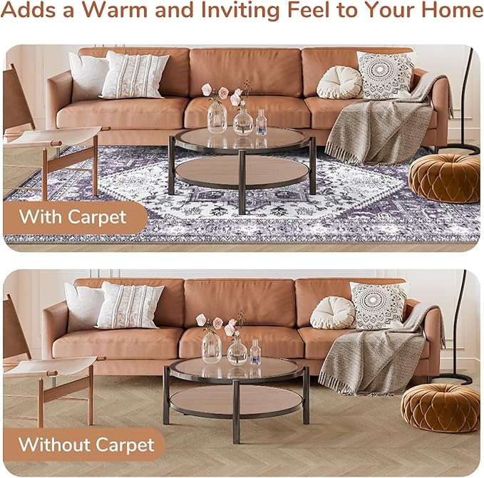 OPPODREAM Soft Area Rugs 4x6, Low-Pile Washable Rugs 4x6 with Non Slip Backing, Faux Cashmere 4 x 6 Throw Carpet, Purple