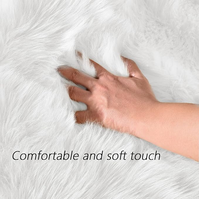 Latepis Large Area Rugs 6.7x10 Big White Faux Sheepskin Fur Rug for Living Room Washable Fluffy Rug for Bedroom High Pile Plush Shaggy Rugs Home Décor Rectangle