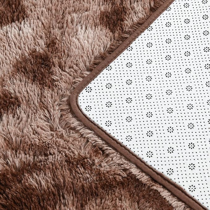 Deerhoo Large Shag Area Rugs 5 x 8, Tie-Dyed Plush Fuzzy Rugs for Living Room, Ultra Soft Fluffy Furry Rug for Bedroom, Indoor Carpet Nursery Rugs for Kids Room Home Decor, Coffee
